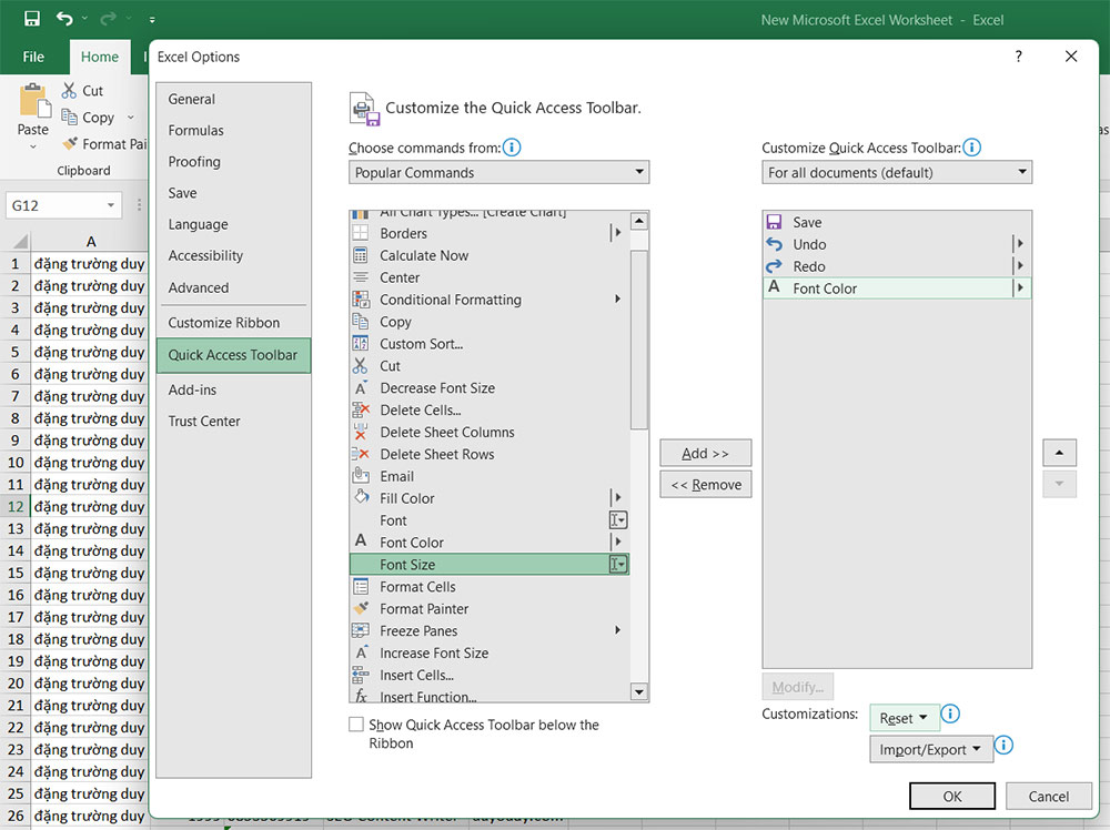 các thủ thuật trong excel