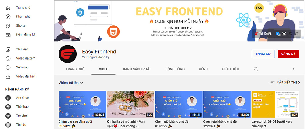 kênh youtube easy frontend