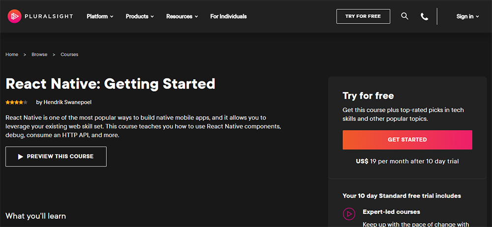 React Native: Getting Started (Pluralsight)